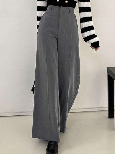 DAZY Women's Casual Solid Wide Leg Pants,Women Dress Pants